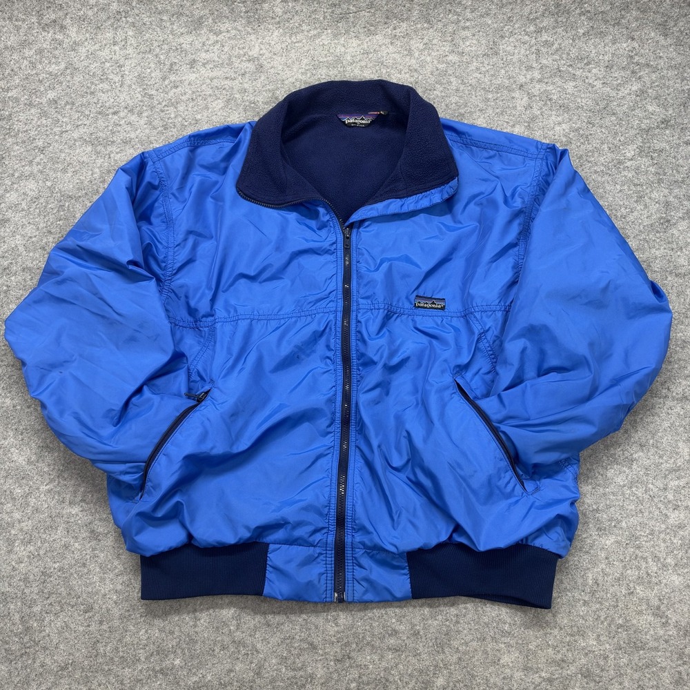 Vintage Patagonia Jacket Mens XL Blue Nylon Fleece Lined Windbreaker Bomber USA